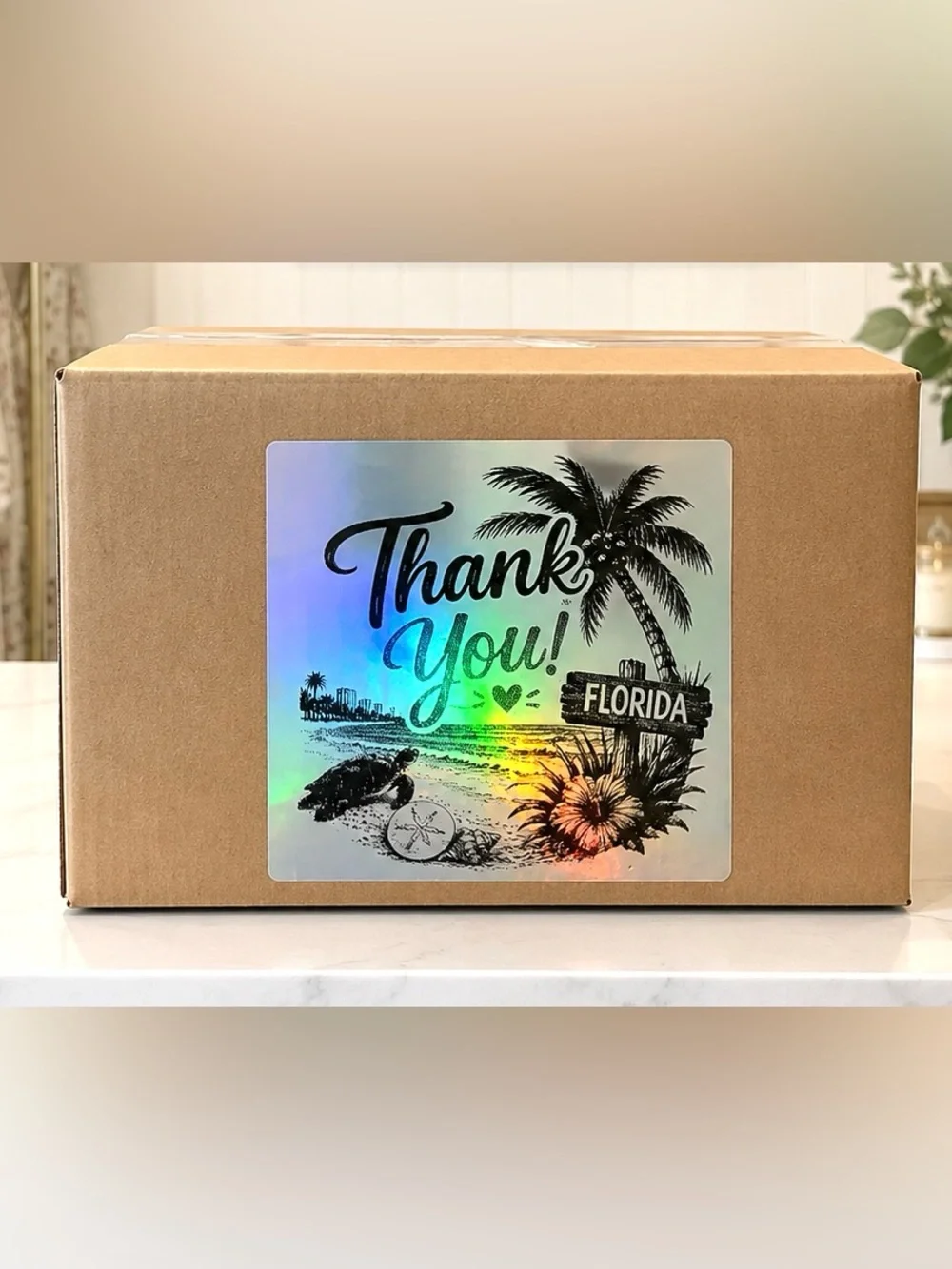 Florida Holographic Thank You Stickers  3”x3” -100ct.